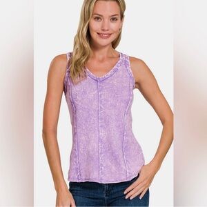 NWOT Zenana Women's French Terry Acid Washed Rust Sleeveless Top- Size Medium